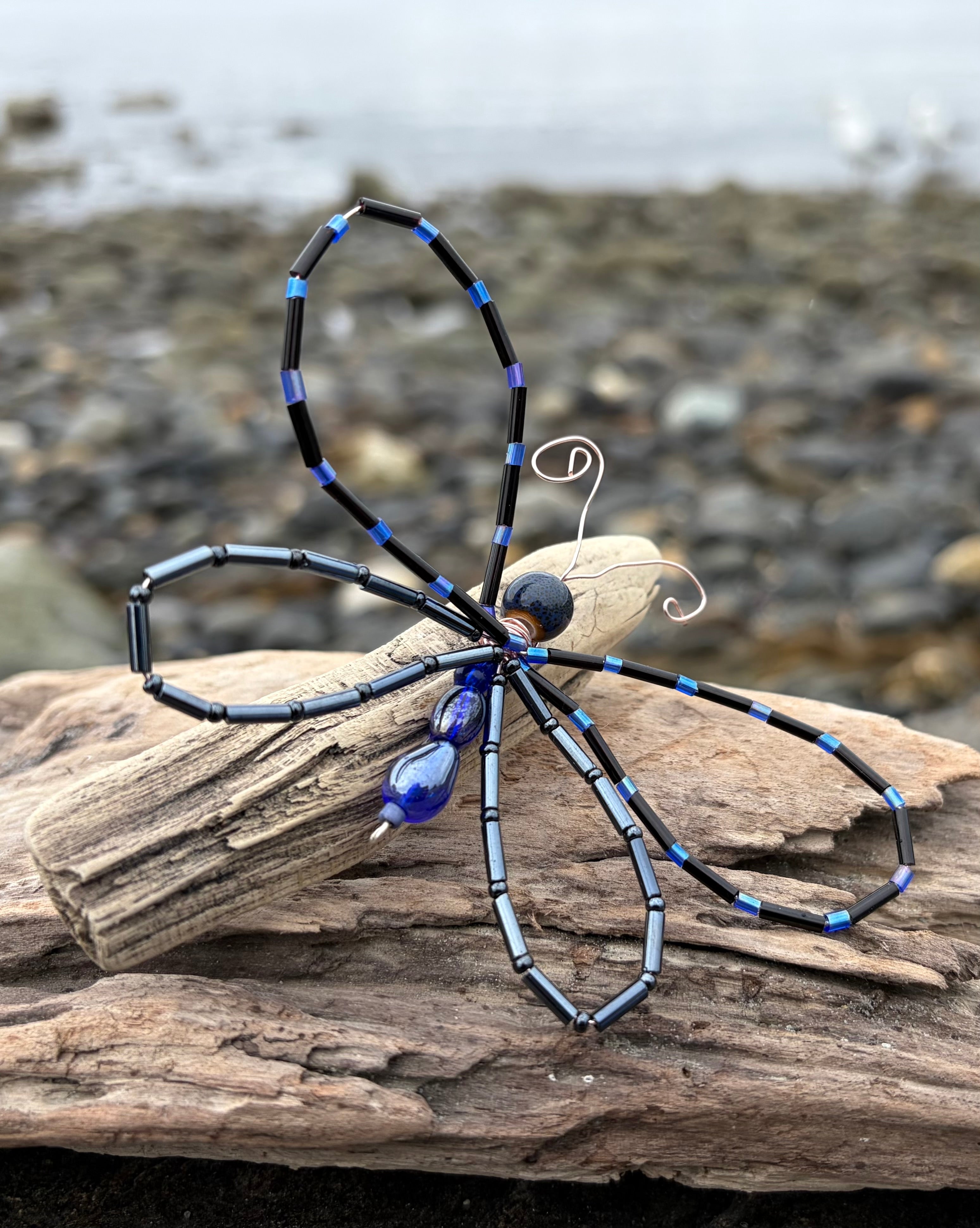 Black and Blue Beaded Butterfly 4" Hairclip