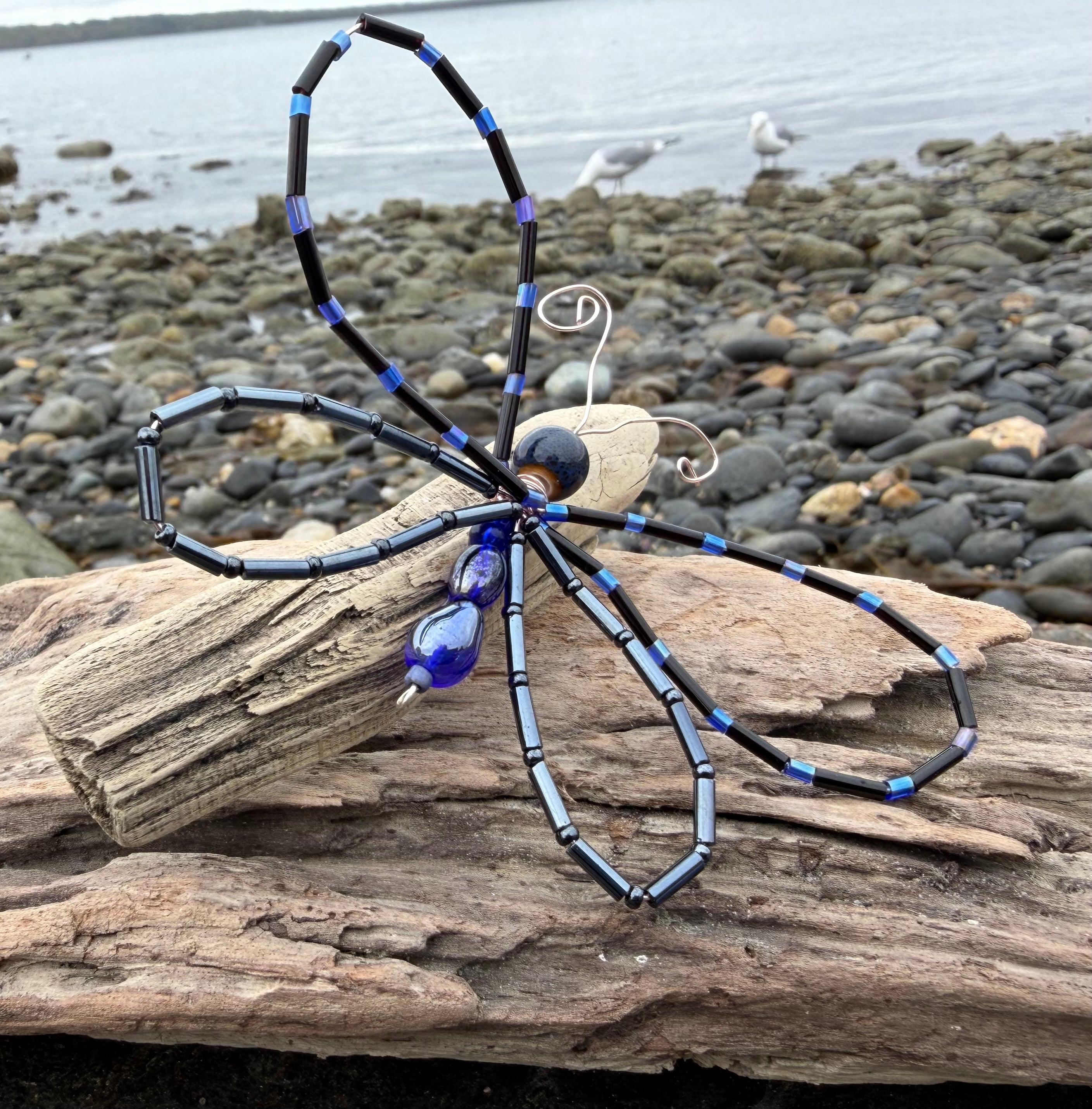 Black and Blue Beaded Butterfly 4" Hairclip
