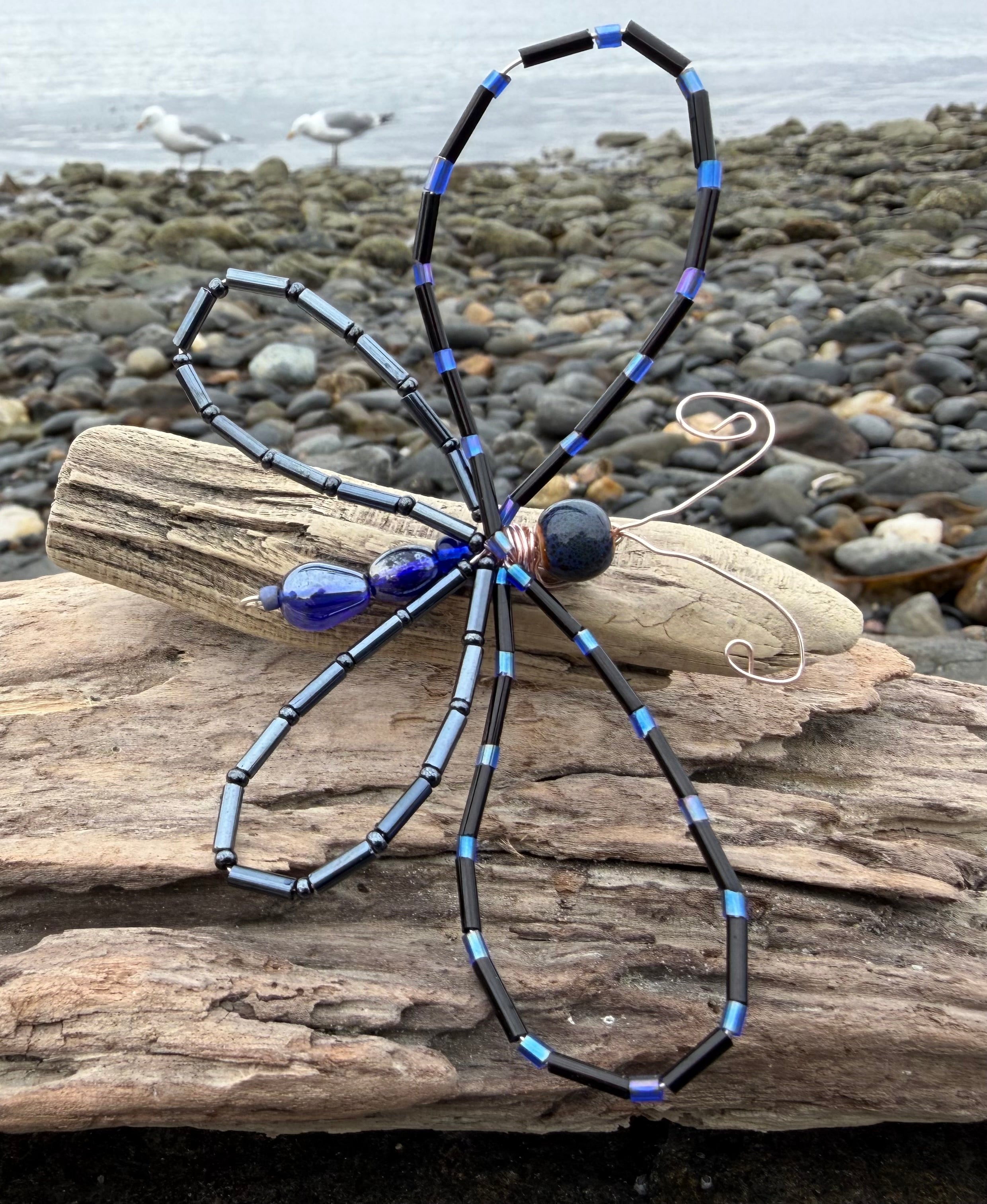 Black and Blue Beaded Butterfly 4" Hairclip